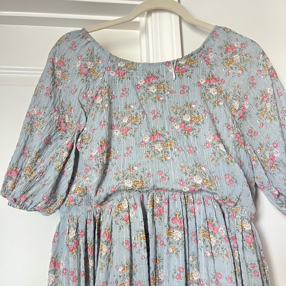 Baltic Born Dusty Blue Floral Maxi with Puff Sleeves - Picture 2 of 4